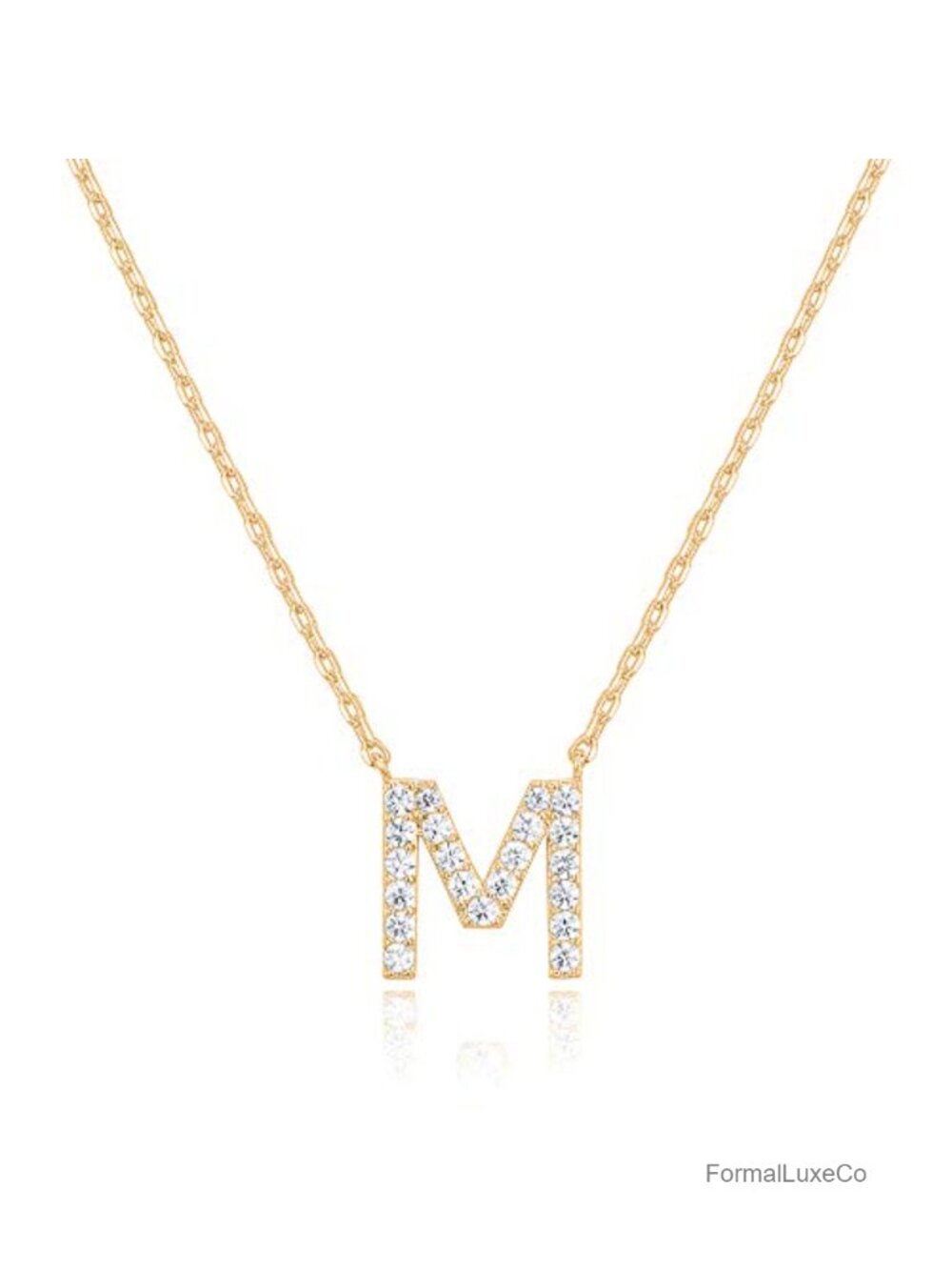 14K White Gold Plated Cubic Zirconia Initial Pendant Necklace Dainty Letter